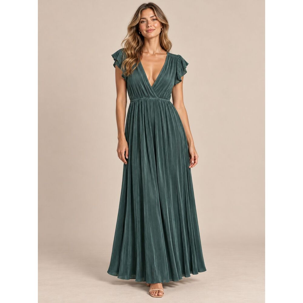 Baltic Born Pleated Maxi Dress Women’s XS Sage Green Flutter Sleeve